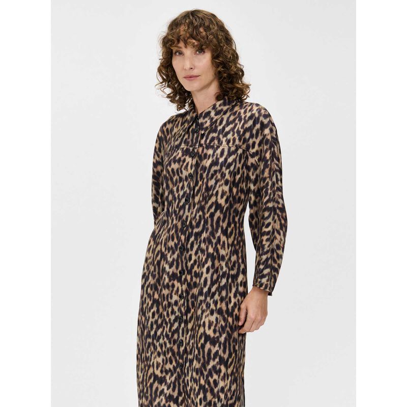 Veronika Maine Leopard Viscose Linen Shirtdress image number 3